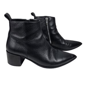 EVERLANE WOMEN’S THE BOSS BLACK POINTED TOE BLOCK HEEL LEATHER BOOTS – SIZE 7.5